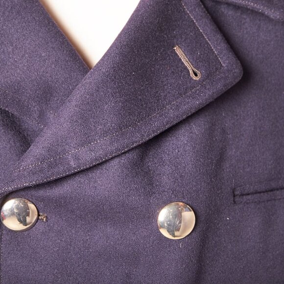 1960s Wool Uniform Pea Coat Gold Buttons and Blue Stripe Sleeve - Picture 10 of 13